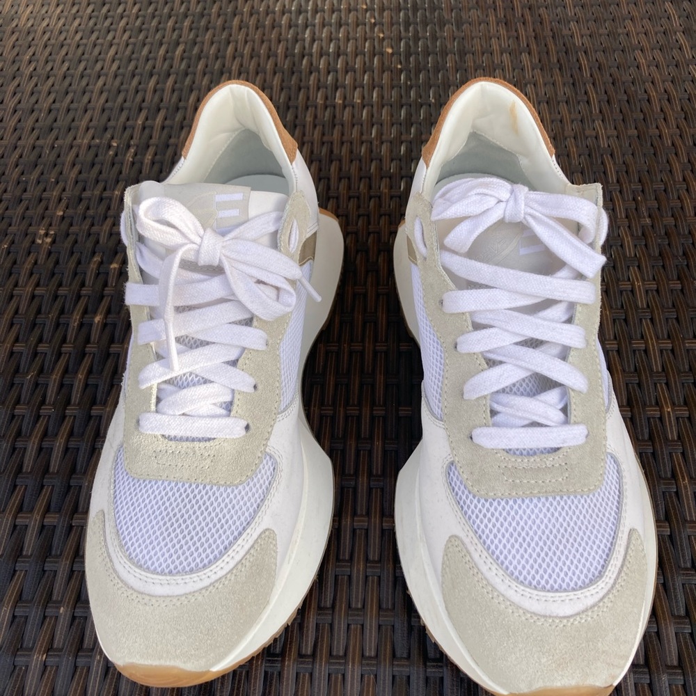 Sam Edelman “Jenny” sneakers; leather and fabric; platform 1.5 to 1.75 inch